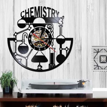 Kemi 3D Mekanisk Moderne vægur Skole Klasseværelse Indretning Kemiker Farmaceuter vinylplade Ur Led Lys
