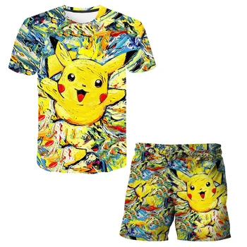 Baby Drenge Piger seneste Pokémon-serien Sommer T-Shirt+ Kort Tøj Sæt Pokemon Børn Træningsdragt Børn Sports Passer Kids Tøj 8228