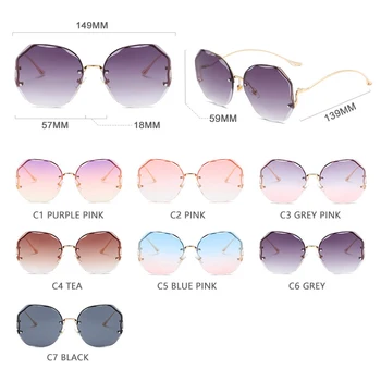 HOOBAN 2021 Mode Overdimensionerede Uindfattede Solbriller Kvinder Brand Design Gradient Sol Briller For Lady Vintage Rejser Briller