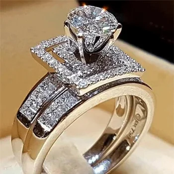 2stk Brude Elegant Sæt Ringe for Kvinder Blå Farve Bryllup Engagement Mode Smykker med Fuld Skinnende Cubic Zircon Kvindelige Ring 82404