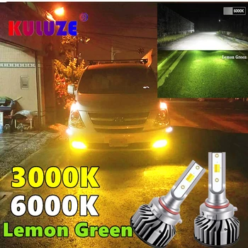 KULUZE Citron Grøn H11 LED Pærer H4 LED Forlygte H7 HB4 9006 HB3 9005 9012 H3 H27 H10 tågelys 6000K 3000K Hoved Lampe 2X 12V