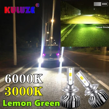 KULUZE Citron Grøn H11 LED Pærer H4 LED Forlygte H7 HB4 9006 HB3 9005 9012 H3 H27 H10 tågelys 6000K 3000K Hoved Lampe 2X 12V