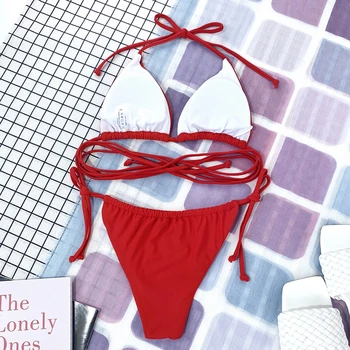 2021 Sexet Bandage Bikini Kvinder Badedragt Push Up Badetøj Kvindelige Halterneck Bikini Sæt Badetøj Sommer, Strand Slid Badedragt 8283