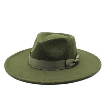 8,5 CM Bred Rand Fedora Hat med Bue Classic Kvinder Mænd Vinter Efterår Casual Hat Panama Jazz Cap Trilby Cap engros 8311