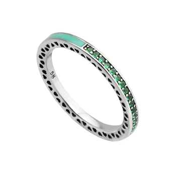 Autentisk S925 Sterling Sølv Og Strålende Hjerte Finger Ringe Til Kvinder Mint Emalje Elegante, Fine Smykker Engros 83568