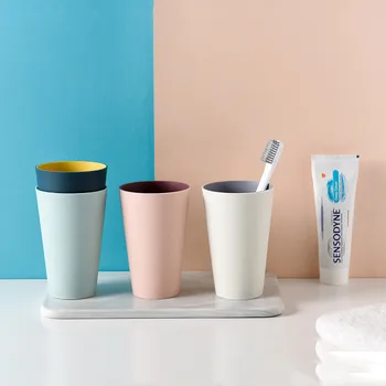 Badeværelse Tumblere Hjem Rejse Solid Farve Tandbørsteholder Plast Mundskyl Kop Kaffe Te Krus Vand Cup Drinkware Værktøjer 84473