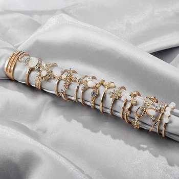 Nye Vintage Geometri Crystal Solen Opal Krone Ring Sæt Til Kvinder Boho Guld Fashion Justerbare Ringe Kvindelige Valentine Bryllupsgave 84509