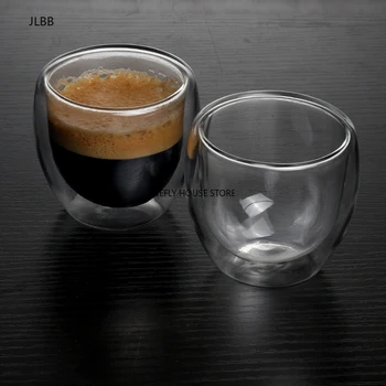 Sæt af 2/6pcs 80ml Dobbelt Væg Isolerede, varmeandige Glas Og Kopper er Fastsat for at Drikke Te,Latte,Espresso drikke 2.7 oz