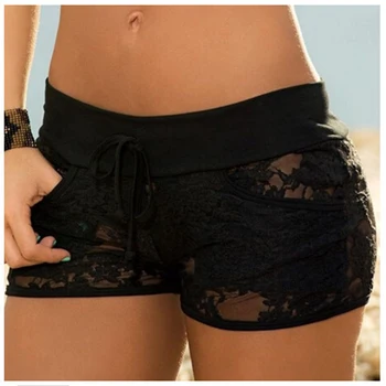 Sommer Fashion Hule Ud Lace Shorts Casual Sexy Blomstrede Shorts Sheer Blonde Trusse Elastic Party Rejse Snor Shorts Trusse 8514