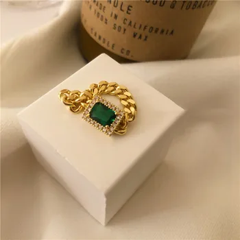 Grøn Sten af Høj kvalitet, Luksuriøst Design Finger Ringe Til Kvinder Elegant Personlighed Guld Kæde Ring Smykker Pige Gaver 85884