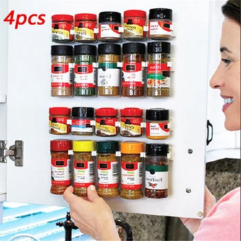 Køkken Spice Storage Rack selvklæbende vægmonteret Klip Kabinet Arrangør Ingrediens Krukker Sæt Værktøjer, Krydderier, flaskeholder