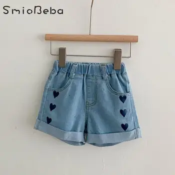 Koreanere Baby Piger i Korte Bukser Tøj Elsker Print Denim Spædbarn Jeans Shorts til Børn koreanske Tynd Hot Pants Sommeren 2-6 År Kid 87691