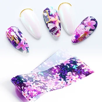 10stk Flower Nail Art Folier Overførsel Skyder Blandet Designs Steg DIY Sticker Negle Folie, UV Gel Selvklæbende Wraps