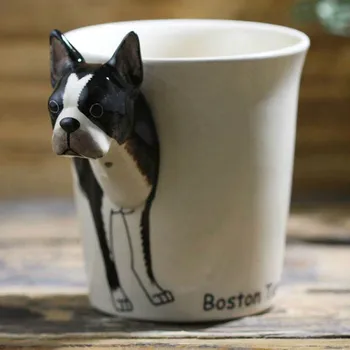 2019 Nye Kreative Sort Boston Terrier Keramisk Kop 3D-Tegnefilm håndmalede Dyr Kop Hund Og Kreativ Gave