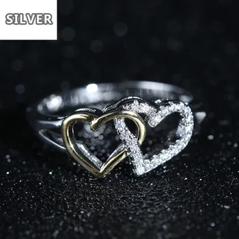 Særlige Dobbelt Hjerte Design Finger Ring For Kvinder Anillos 925 Sølv Smykker Top Kvalitet Kvindelige Anel Bane AAA CZ Krystal 88783