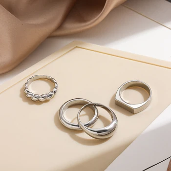 Sølv Farve Geometrisk Runde Cirkel Chunky Ringe til Kvinder, Trendy Erklæring Stabling Ring Kvindelige Minimalistisk Smykker 89555