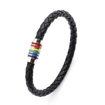 Sort Brun Flettet Læder Armbånd Kvinder Mænd Gay Pride Rainbow Magnetiske Charme Armbånd Gave 89936