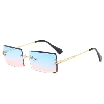 Nye Små Uindfattede Solbriller Kvinder Sommer Stil Rektangel Sol Briller Grøn Brune Nuancer Kvindelige UV400 Spejle Briller Briller