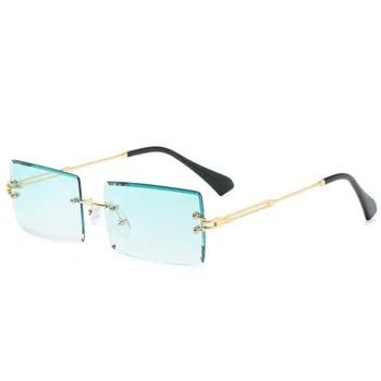 Nye Små Uindfattede Solbriller Kvinder Sommer Stil Rektangel Sol Briller Grøn Brune Nuancer Kvindelige UV400 Spejle Briller Briller