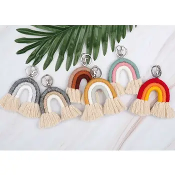 Mode Vævning Rainbow Nøgleringe til Kvinder Kvast Macrame Nøgleringe Accessories Smykker 90317