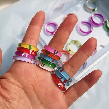 5Pcs/Set koreanske Vintage Æstetiske Farverige Gennemsigtige Akryl Harpiks Ringe Sæt Til Kvinder veninder Smykker Gave Tilbehør 90636