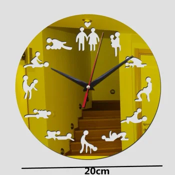 Ny sex position vægur moderne design selfadhesive 3d-væg ur til stuen spejl tavs kvarts ur mærkat klok