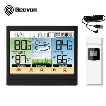 Geevon USB Digital Bord Ur Med Temperatur Og Fugt Måler Vejr Station LED vækkeure Udsæt Skrivebord Ur 93641
