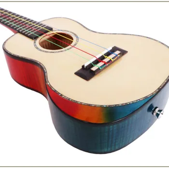 Rainbow Ukulele 24 Inches Solid Gran Maple Mini Electric Koncert Akustisk Guitar Med 4 Strenge Ukelele Installere Afhentning højglans 96831