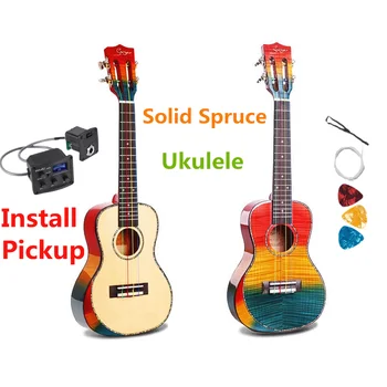 Rainbow Ukulele 24 Inches Solid Gran Maple Mini Electric Koncert Akustisk Guitar Med 4 Strenge Ukelele Installere Afhentning højglans