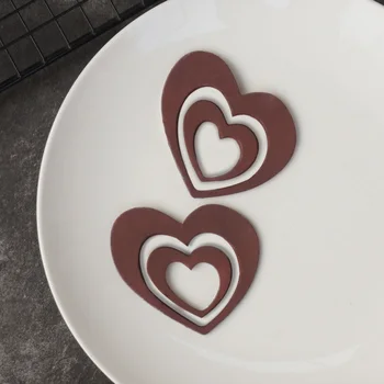 Dobbelt Hjerte Form Chokolade Stencil Skimmel Kage Udsmykning Silikone Chablon DIY Hule Hjerte Dessert Pynt 98497