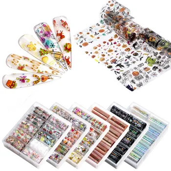 10x Nye År Design Manicure, Udsmykning Holografiske Farverige Blomster Stickers på Negle Folie Transfer Manicure stjernehimmel Papir