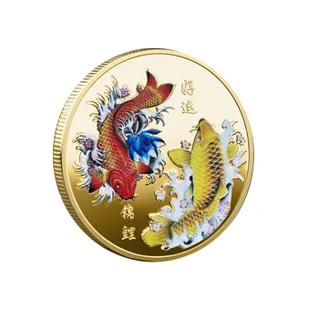 Held og lykke Til Dig Kinesiske Fu Koi Erindringsmønt Farve Karper Medalje Guld og Sølv Mønt Præget Metal Craft Badge Gave 9906