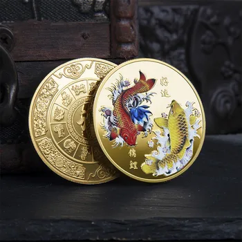 Held og lykke Til Dig Kinesiske Fu Koi Erindringsmønt Farve Karper Medalje Guld og Sølv Mønt Præget Metal Craft Badge Gave