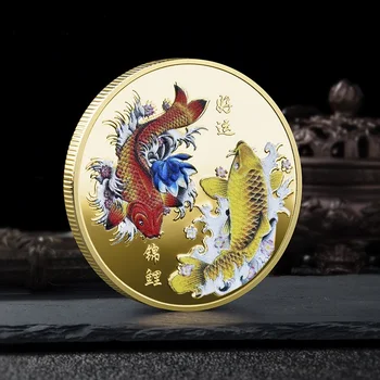 Held og lykke Til Dig Kinesiske Fu Koi Erindringsmønt Farve Karper Medalje Guld og Sølv Mønt Præget Metal Craft Badge Gave