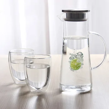 Behogar 50oz Klart Glas Flaske Høj Temperatur Resistent Tekande Juice Drik Blomst Te Kander Vand med Rustfrit Stål Låg