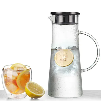 Behogar 50oz Klart Glas Flaske Høj Temperatur Resistent Tekande Juice Drik Blomst Te Kander Vand med Rustfrit Stål Låg